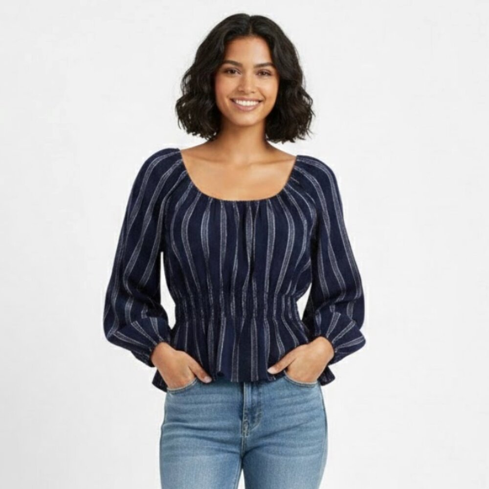 NWT Fika The Brand | Boho Peasant Top Vertical Striped Long Sleeves | Medium